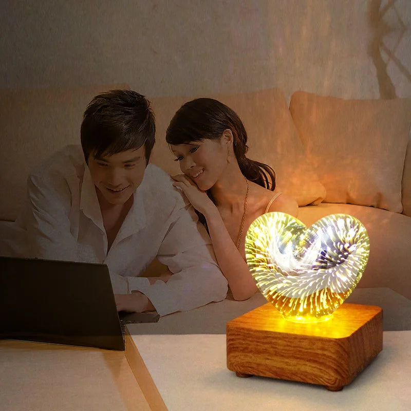 Romantic Heart-Shaped 3D Firework Night Light with Eco-Friendly Materials, 7 Color Modes - Perfect Gift for Couples, Lovers, Mothers, and Kids