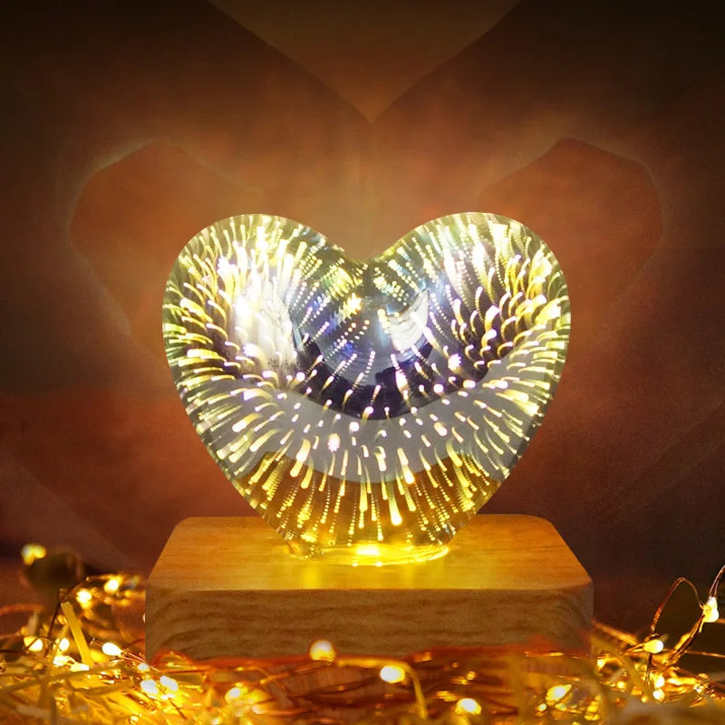Romantic Heart-Shaped 3D Firework Night Light with Eco-Friendly Materials, 7 Color Modes - Perfect Gift for Couples, Lovers, Mothers, and Kids