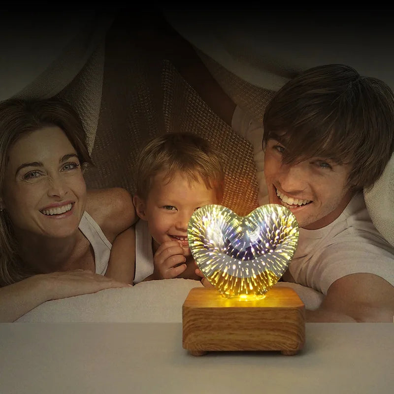 Romantic Heart-Shaped 3D Firework Night Light with Eco-Friendly Materials, 7 Color Modes - Perfect Gift for Couples, Lovers, Mothers, and Kids