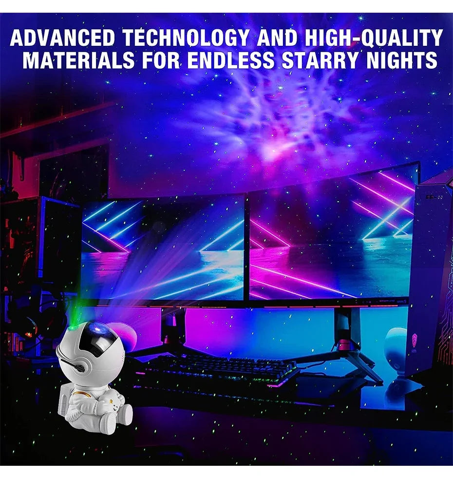 NoVa Astronaut Galaxy Star Projector creating a mesmerizing starry sky effect in a stylish astronaut design - Perfect for home decor and relaxation