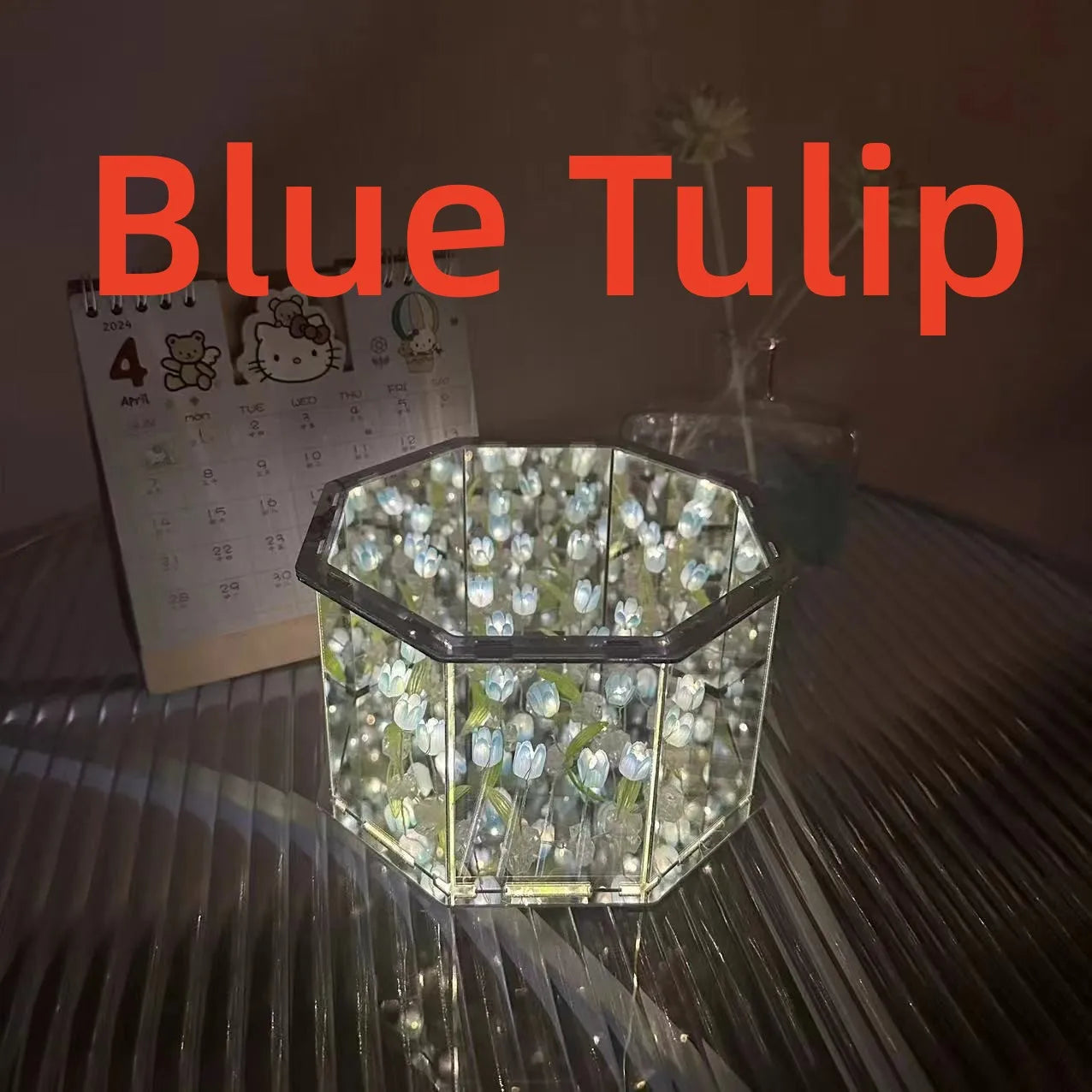 NoVa DIY Tulip Flower Decahedron Night Lamp featuring handcrafted tulip flowers, customizable color options, and a mirrored decahedron design, perfect for elegant home decor and gifts