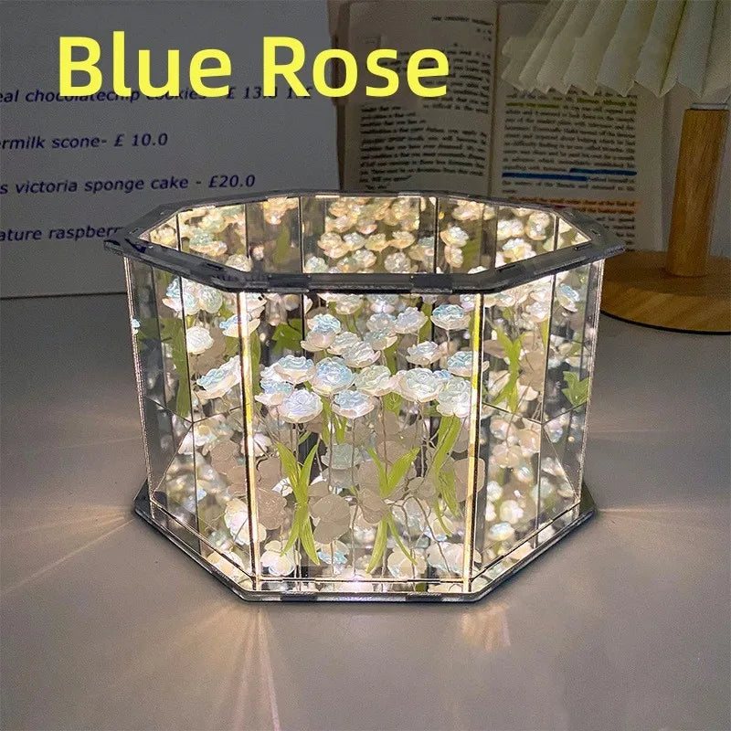 NoVa DIY Tulip Flower Decahedron Night Lamp featuring handcrafted tulip flowers, customizable color options, and a mirrored decahedron design, perfect for elegant home decor and gifts