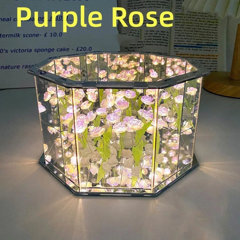 NoVa DIY Tulip Flower Decahedron Night Lamp featuring handcrafted tulip flowers, customizable color options, and a mirrored decahedron design, perfect for elegant home decor and gifts