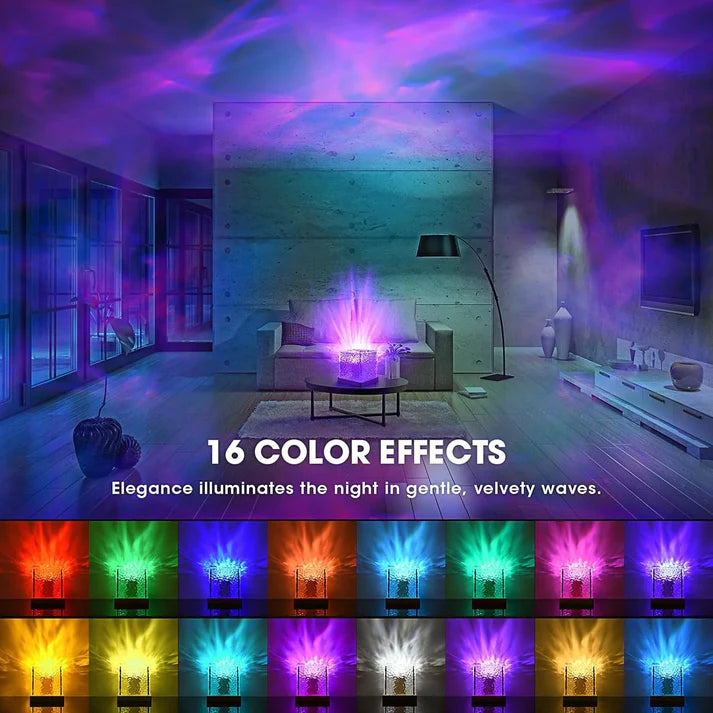 NoVa Dynamic Water Ripple Crystal Night Light with 16 RGB color-changing modes, dynamic lighting effects, and a unique crystal design, perfect for creating a warm and romantic atmosphere