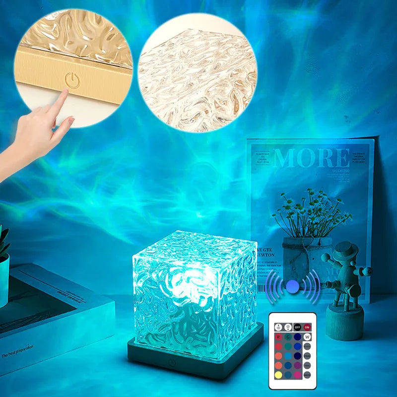 NoVa Dynamic Water Ripple Crystal Night Light with 16 RGB color-changing modes, dynamic lighting effects, and a unique crystal design, perfect for creating a warm and romantic atmosphere