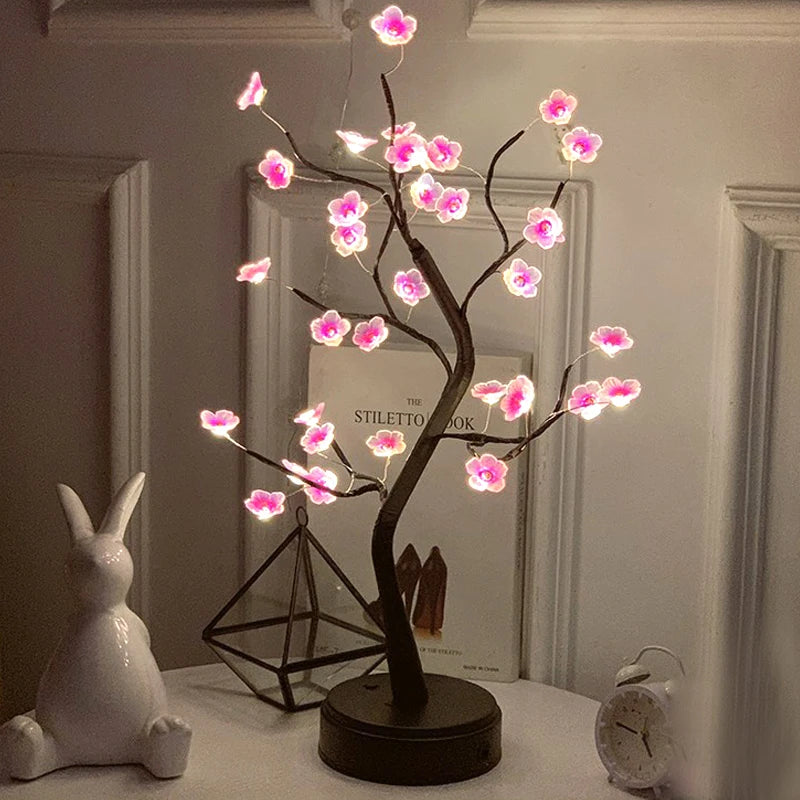 NoVa Illuminated Tree Night Lamp featuring various illuminated leaves including autumn leaves, yellow roses, light ball leaves, and colorful roses, perfect for creating a magical atmosphere