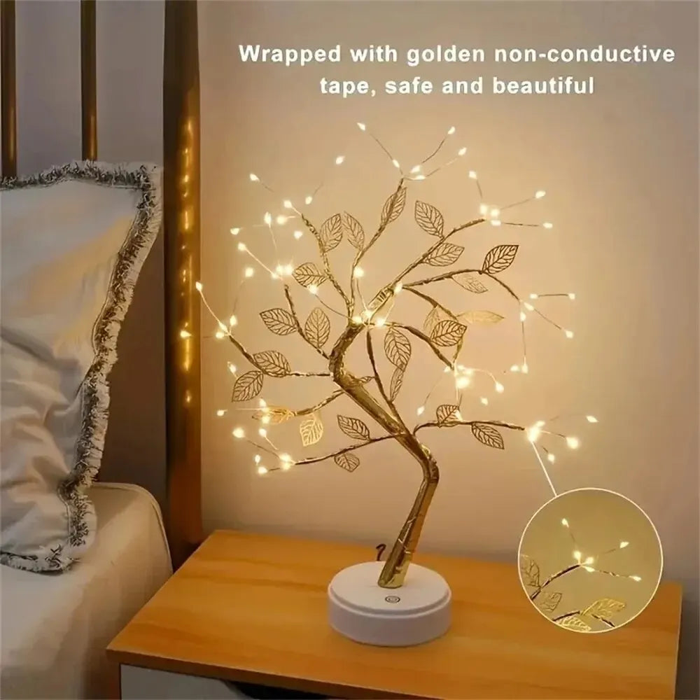 NoVa Illuminated Tree Night Lamp featuring various illuminated leaves including autumn leaves, yellow roses, light ball leaves, and colorful roses, perfect for creating a magical atmosphere