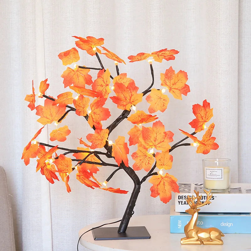 NoVa Illuminated Tree Night Lamp featuring various illuminated leaves including autumn leaves, yellow roses, light ball leaves, and colorful roses, perfect for creating a magical atmosphere