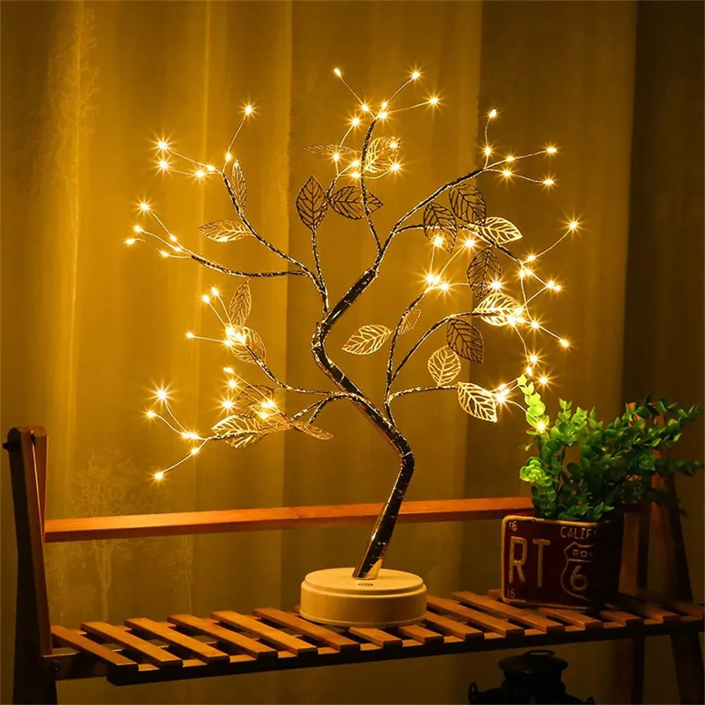 NoVa Illuminated Tree Night Lamp featuring various illuminated leaves including autumn leaves, yellow roses, light ball leaves, and colorful roses, perfect for creating a magical atmosphere