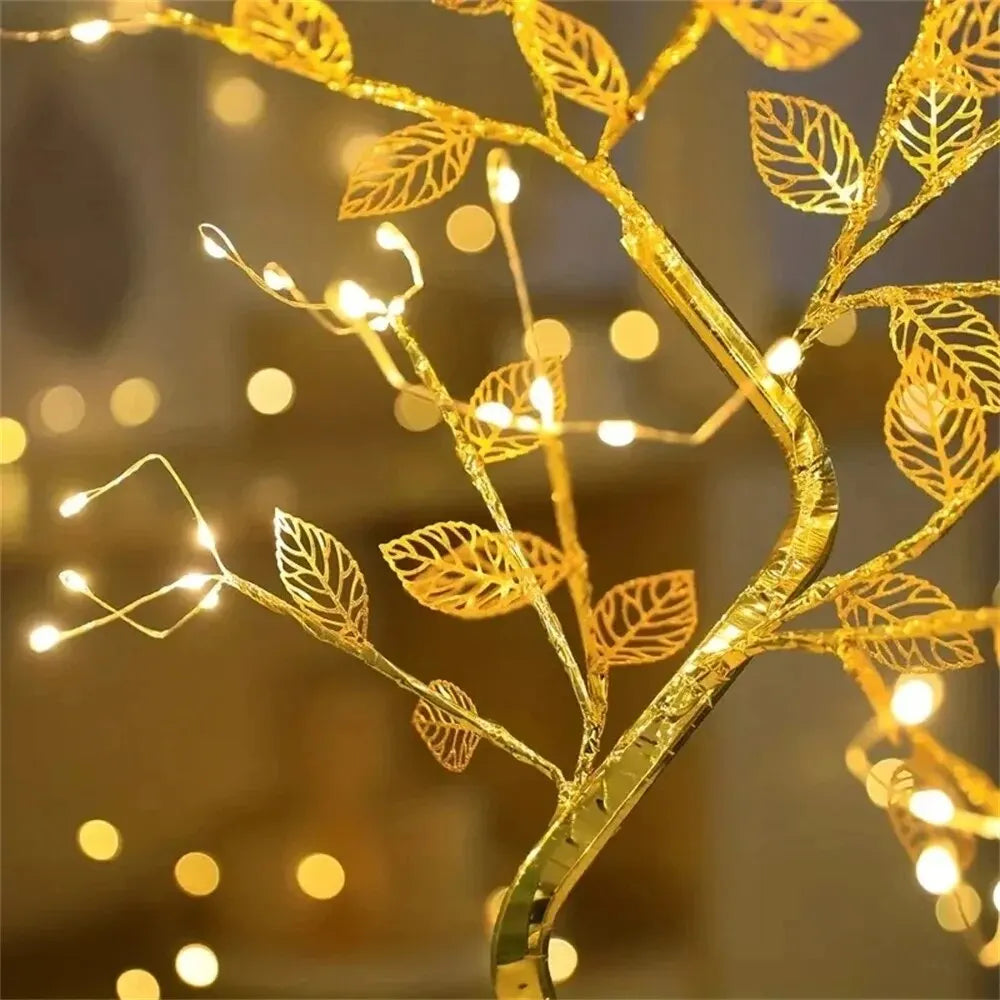 NoVa Illuminated Tree Night Lamp featuring various illuminated leaves including autumn leaves, yellow roses, light ball leaves, and colorful roses, perfect for creating a magical atmosphere