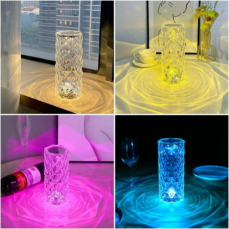 NoVa LED Crystal Diamond Table Lamp with 3D diamond effect, three-color light, 16-color light options, touch remote control, and elegant design, perfect for home decor and gifts