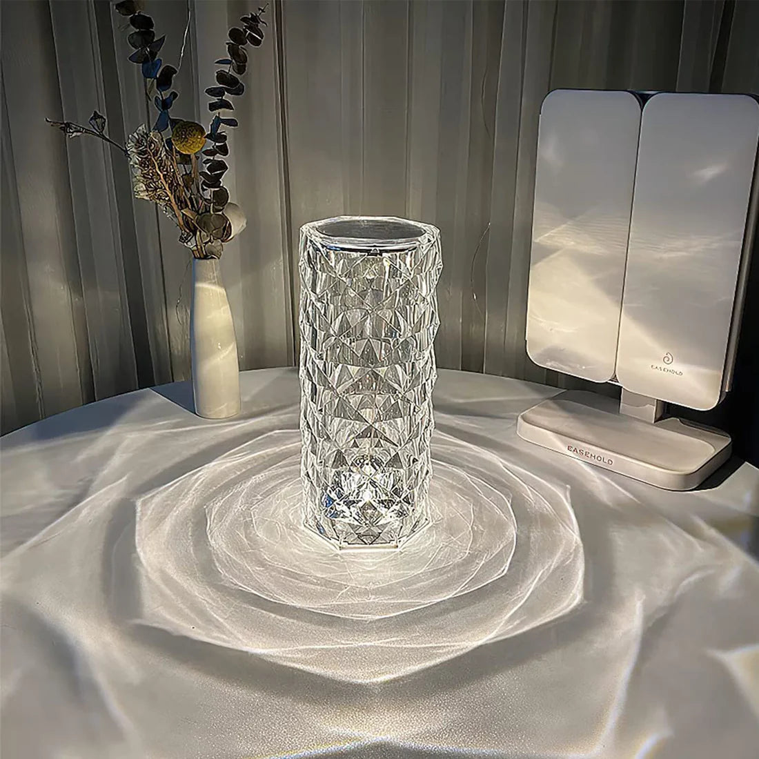 NoVa LED Crystal Diamond Table Lamp with 3D diamond effect, three-color light, 16-color light options, touch remote control, and elegant design, perfect for home decor and gifts