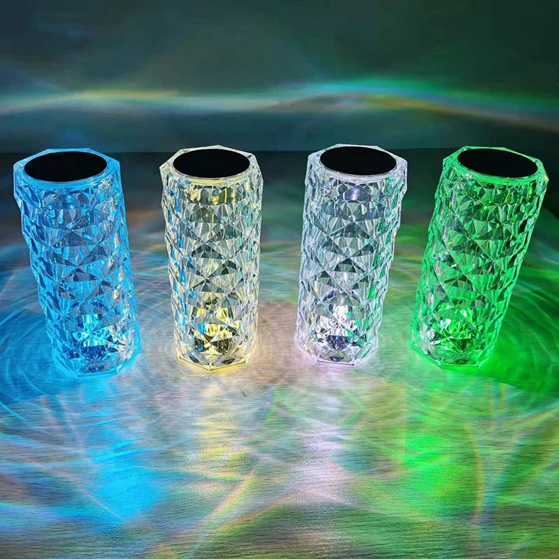NoVa LED Crystal Diamond Table Lamp with 3D diamond effect, three-color light, 16-color light options, touch remote control, and elegant design, perfect for home decor and gifts