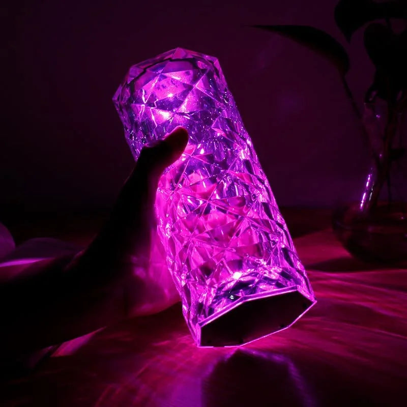 NoVa LED Crystal Diamond Table Lamp with 3D diamond effect, three-color light, 16-color light options, touch remote control, and elegant design, perfect for home decor and gifts