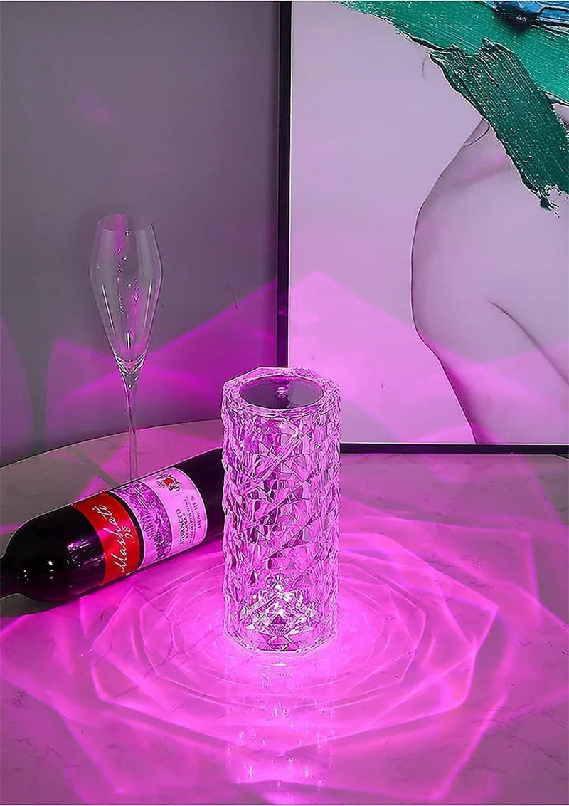 NoVa LED Crystal Diamond Table Lamp with 3D diamond effect, three-color light, 16-color light options, touch remote control, and elegant design, perfect for home decor and gifts
