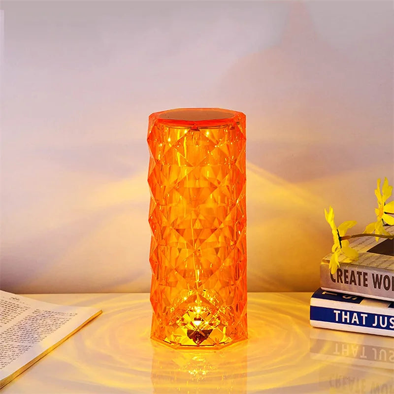 NoVa LED Crystal Diamond Table Lamp with 3D diamond effect, three-color light, 16-color light options, touch remote control, and elegant design, perfect for home decor and gifts
