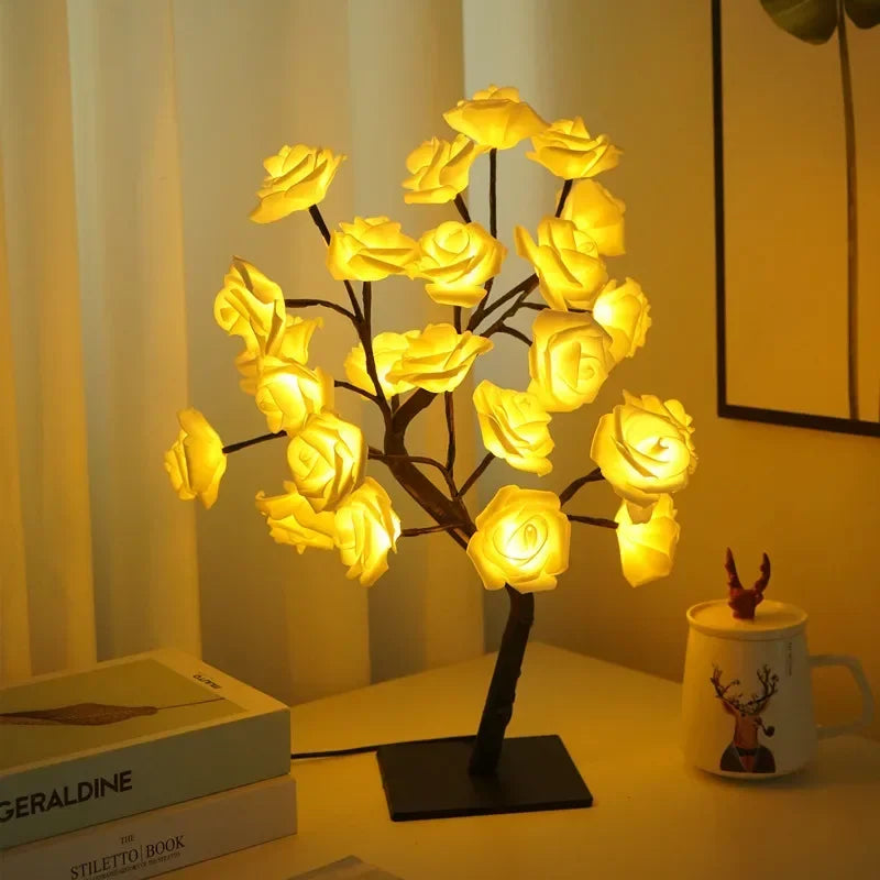 NoVa Premium Illuminated Tree Lamp with roses in multiple colors, including pink, white, blue, yellow, and purple.