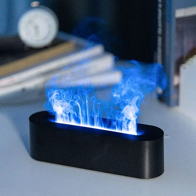 NoVa RGB Flame Aroma Diffuser Humidifier with 7 color options. Features ultrasonic humidification, quiet operation, and simulated flame effect for a soothing, aesthetically pleasing environment.