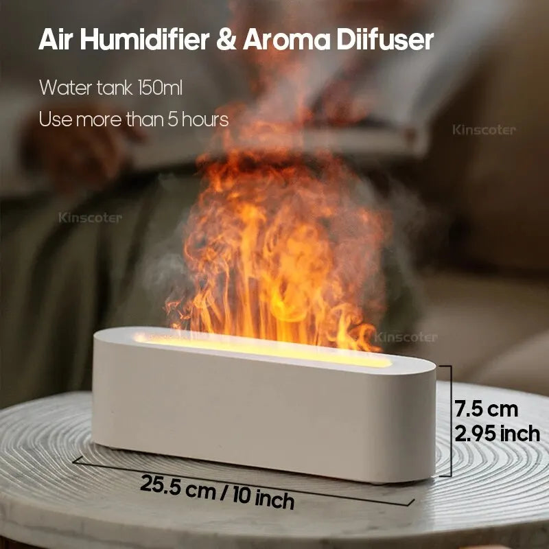 NoVa RGB Flame Aroma Diffuser Humidifier with 7 color options. Features ultrasonic humidification, quiet operation, and simulated flame effect for a soothing, aesthetically pleasing environment.