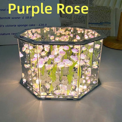 NoVa DIY Tulip Flower Decahedron Night Lamp featuring handcrafted tulip flowers, customizable color options, and a mirrored decahedron design, perfect for elegant home decor and gifts