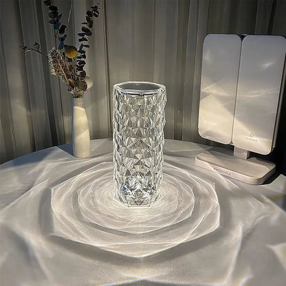 NoVa LED Crystal Diamond Table Lamp with 3D diamond effect, three-color light, 16-color light options, touch remote control, and elegant design, perfect for home decor and gifts