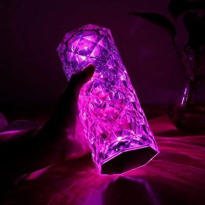 NoVa LED Crystal Diamond Table Lamp with 3D diamond effect, three-color light, 16-color light options, touch remote control, and elegant design, perfect for home decor and gifts